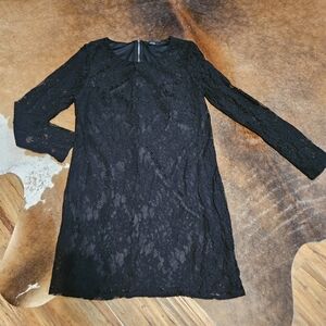 Black Long Sleeve Lace Dress Medium Classic Staple Elegant Feminine Chic